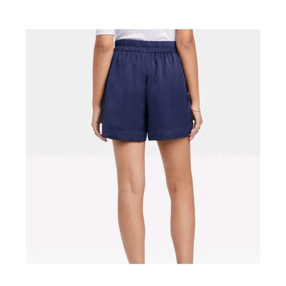 A New Day Satin High Waist Pull On Shorts Size Small Blue